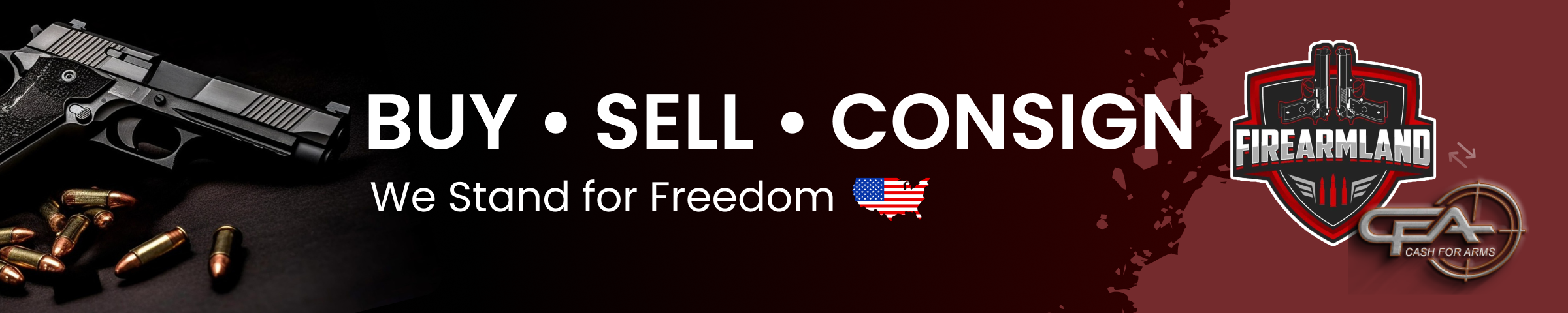 Buy, Sell, Consign Banner for CashForArms.com